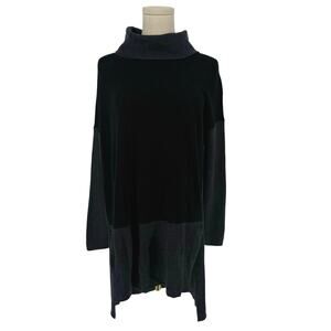 Eileen Fisher Casual Turtleneck Tunic Sweater Colorblock Black XS Merino Wool